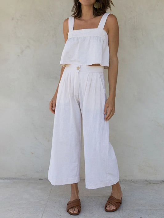 Square Neck Wide Strap Top and Pants Set