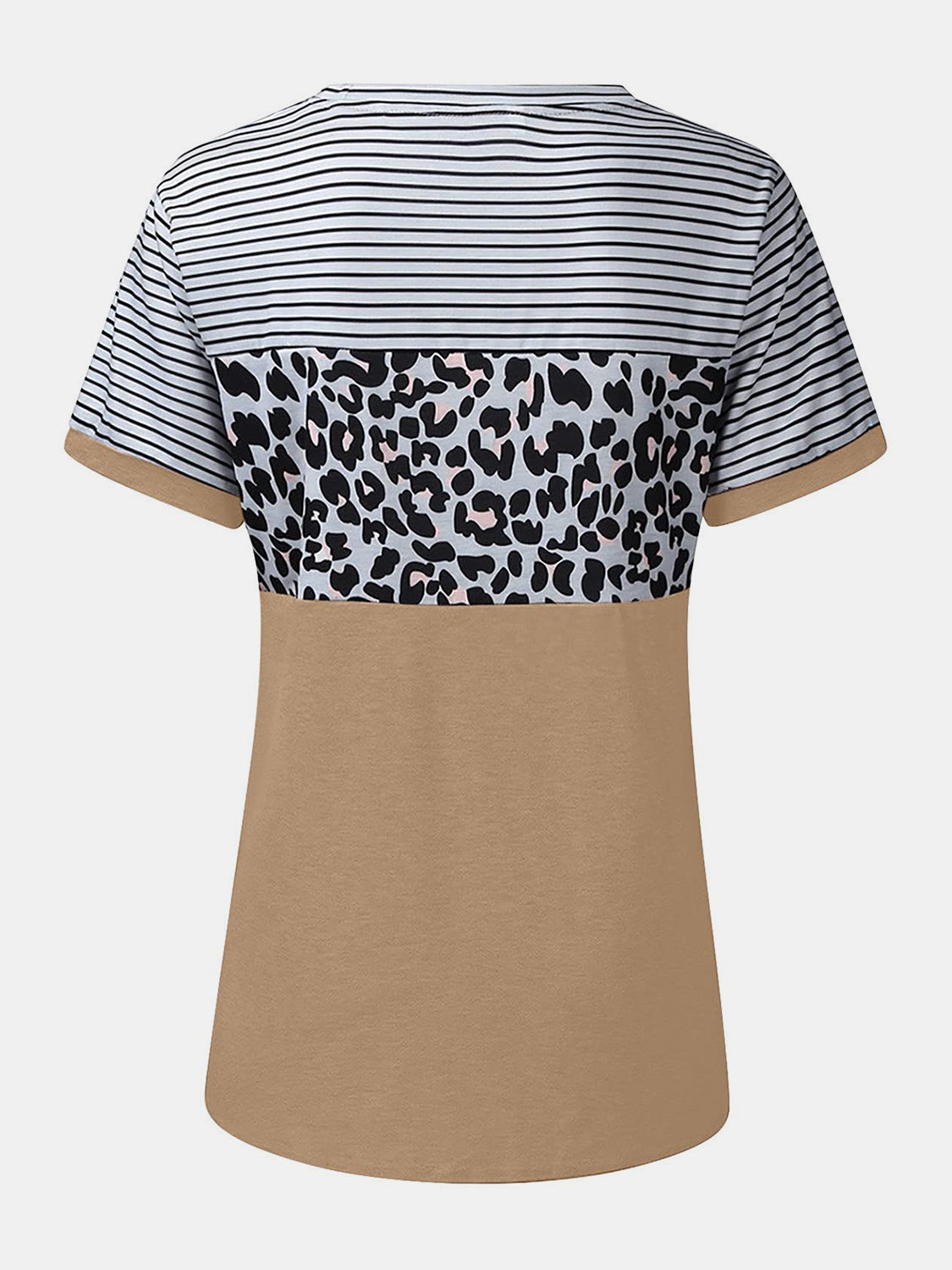 Full Size Striped Leopard Round Neck Short Sleeve T-Shirt