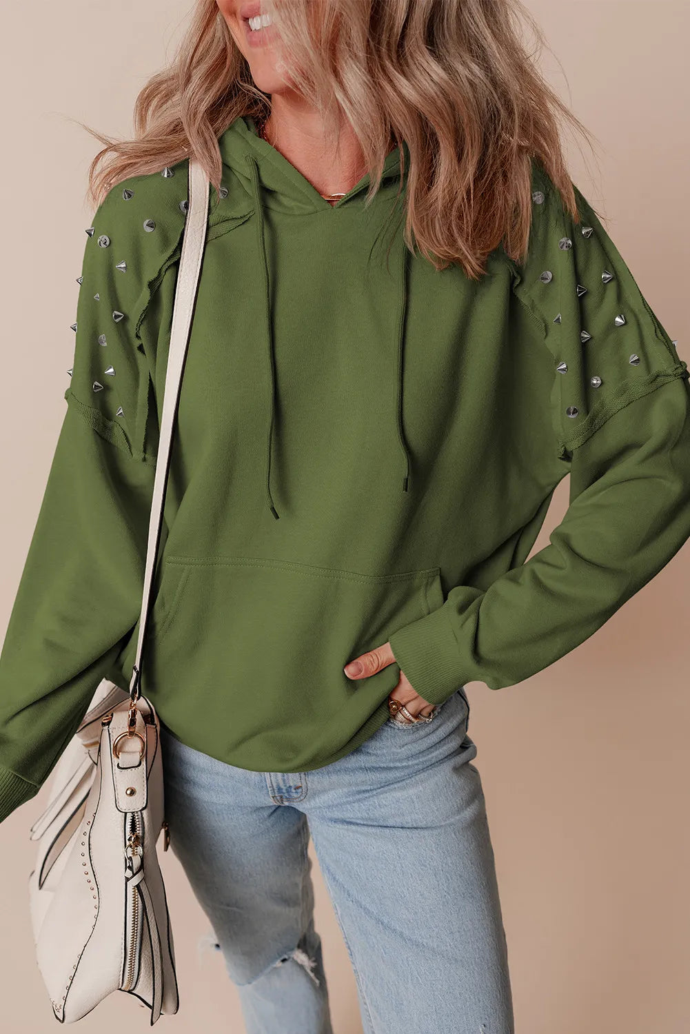 Rivet Drawstring Long Sleeve Hoodie