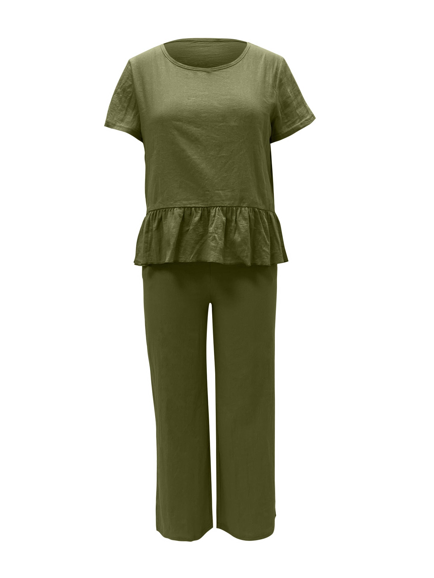 Peplum Round Neck Short Sleeve Top and Pants Set