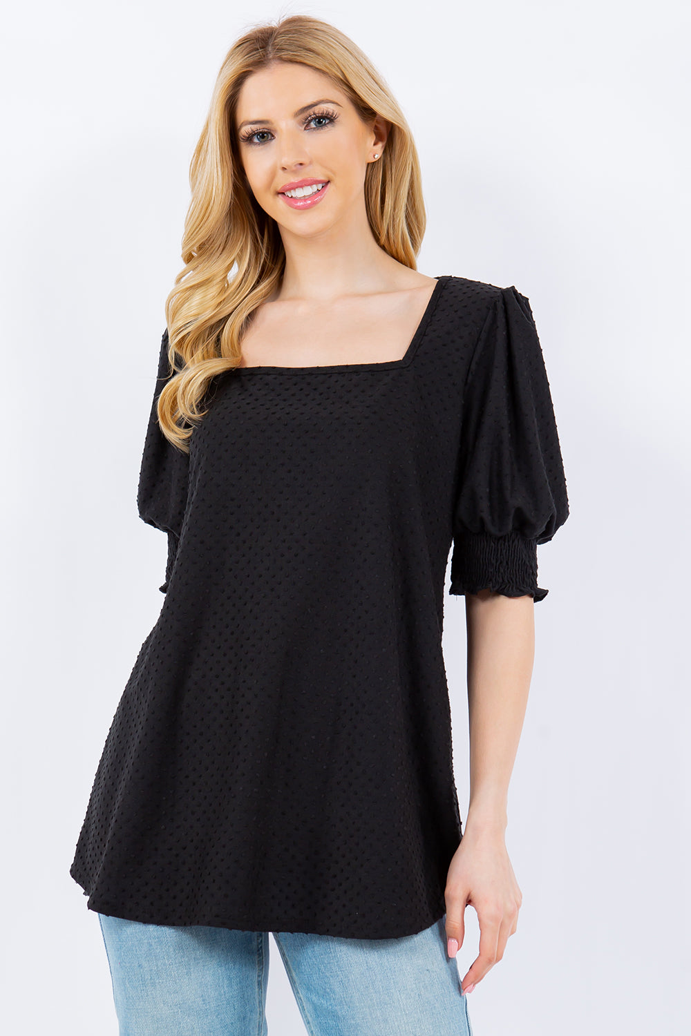 Celeste Full Size Swiss Dot Puff Sleeve Top