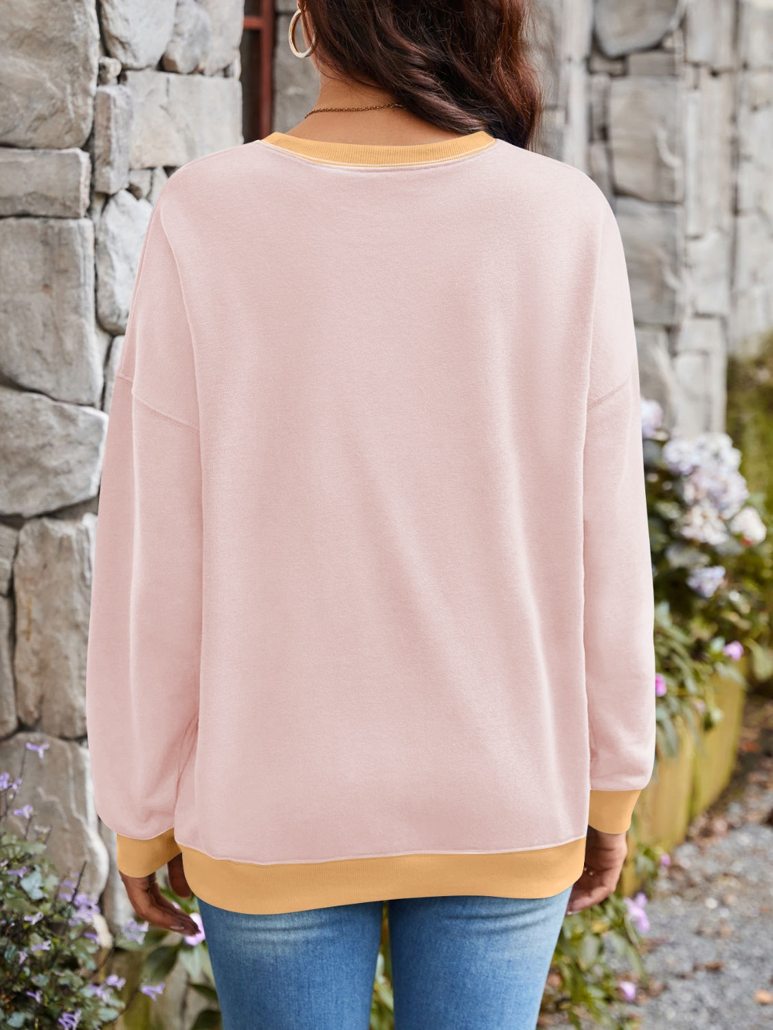 Contrast Round Neck Long Sleeve Sweatshirt