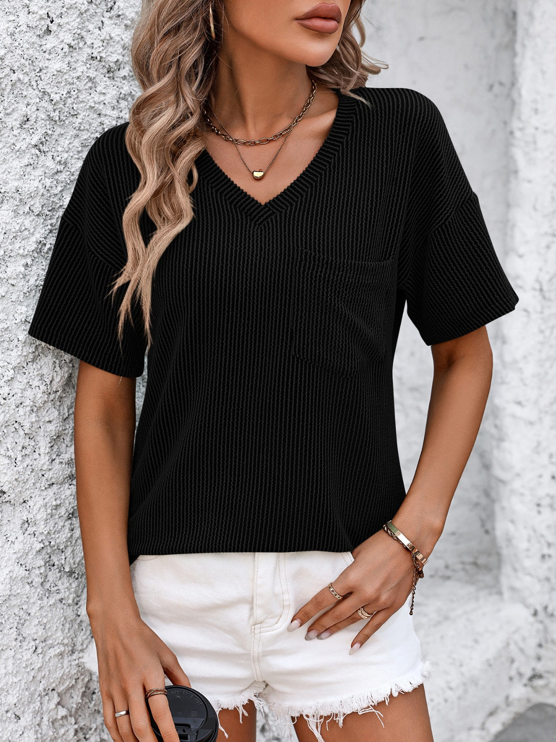 V-Neck Dropped Shoulder T-Shirt