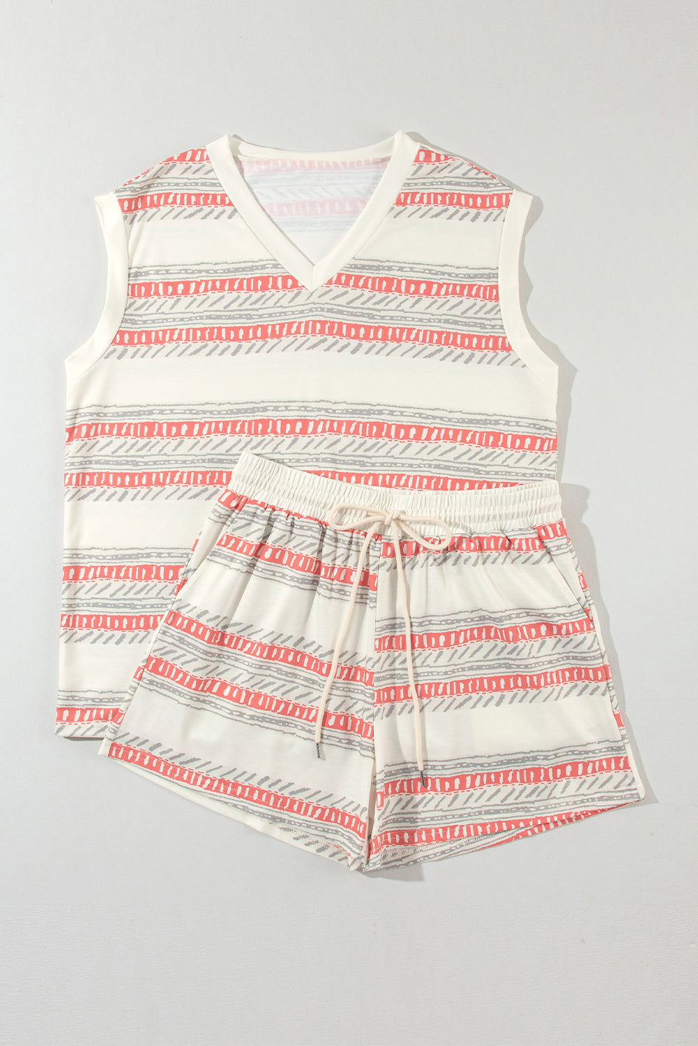 V-Neck Sleeveless Top and Drawstring Shorts Set