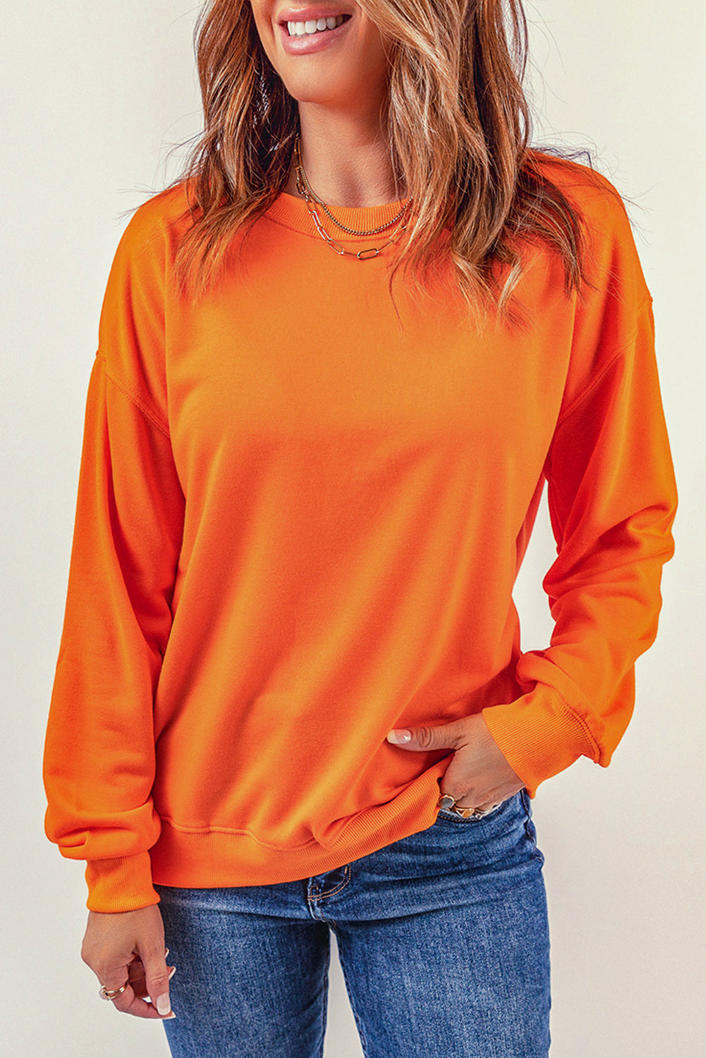 Round Neck Dropped Shoulder Sweatshirt