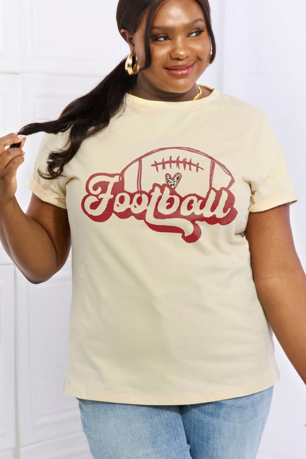 Simply Love Full Size FOOTBALL Graphic Cotton Tee