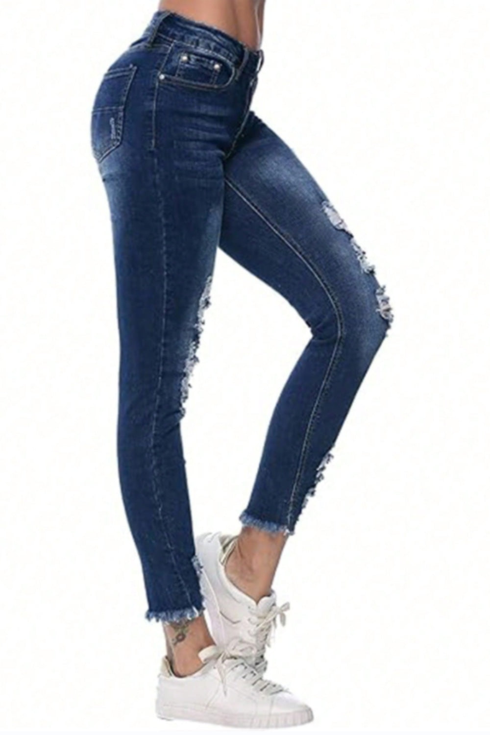 Distressed Raw Hem Jeans with Pockets