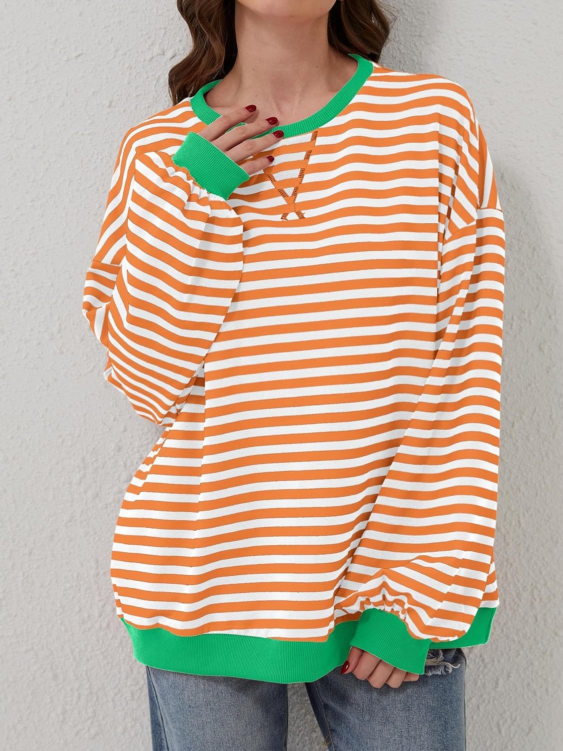 Contrast Striped Long Sleeve Sweatshirt