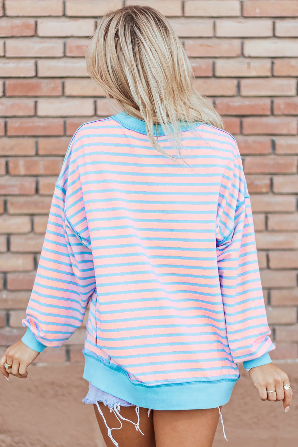 High-Low Striped Long Sleeve Sweatshirt