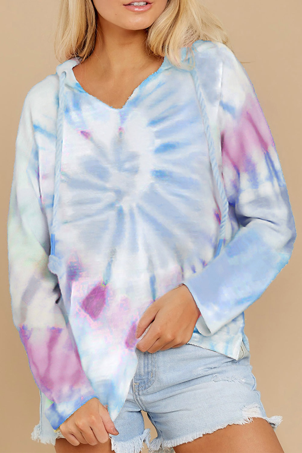 Drawstring Tie-Dye Long Sleeve Hoodie