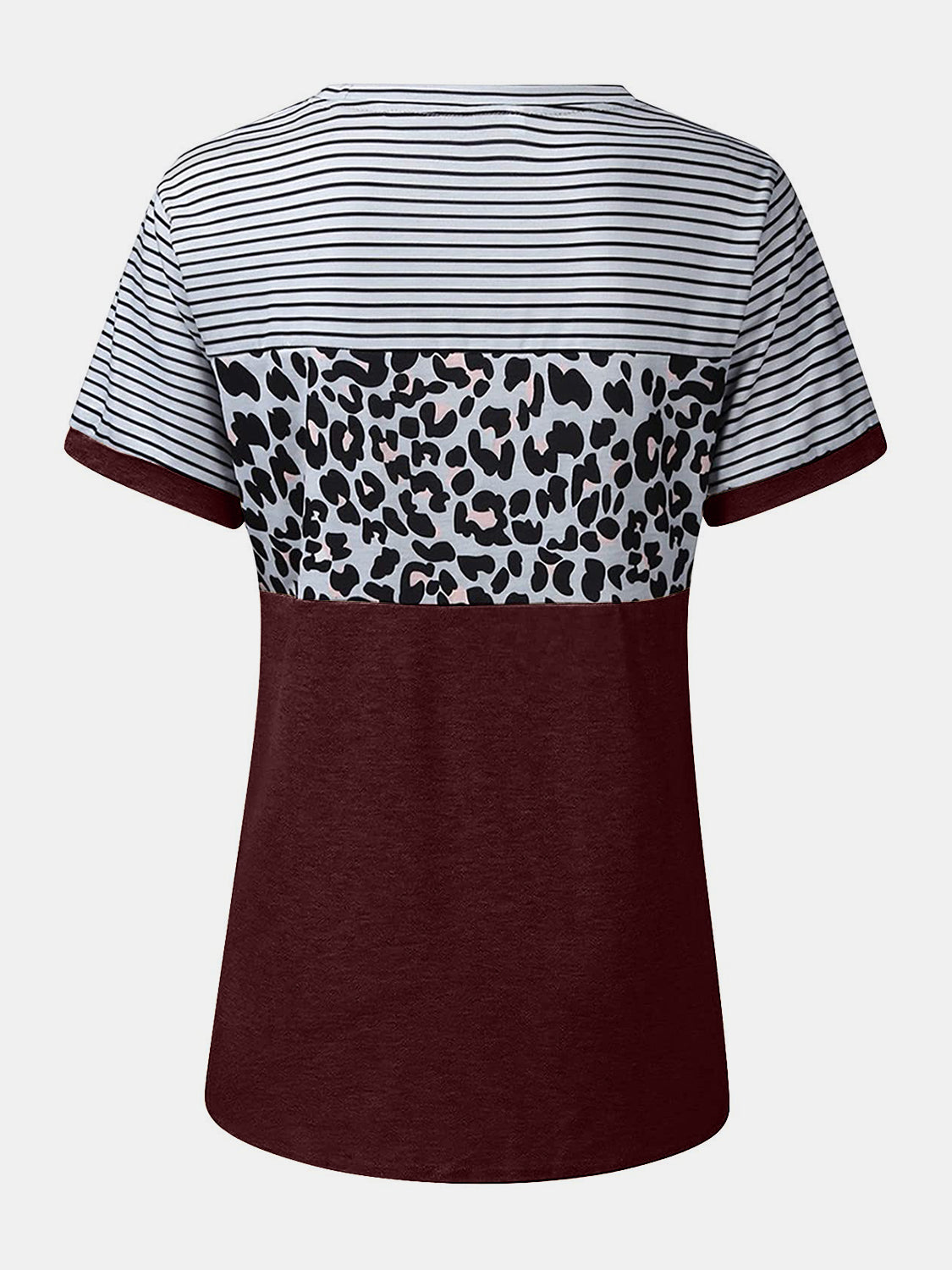 Full Size Striped Leopard Round Neck Short Sleeve T-Shirt