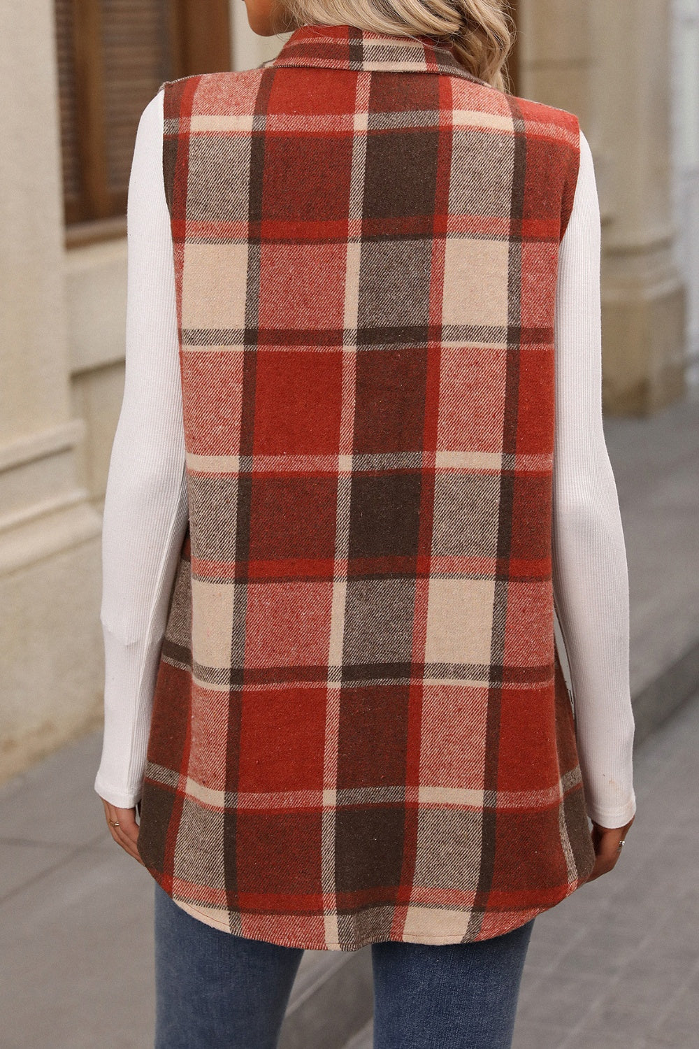 Plaid Button Up Vest Coat