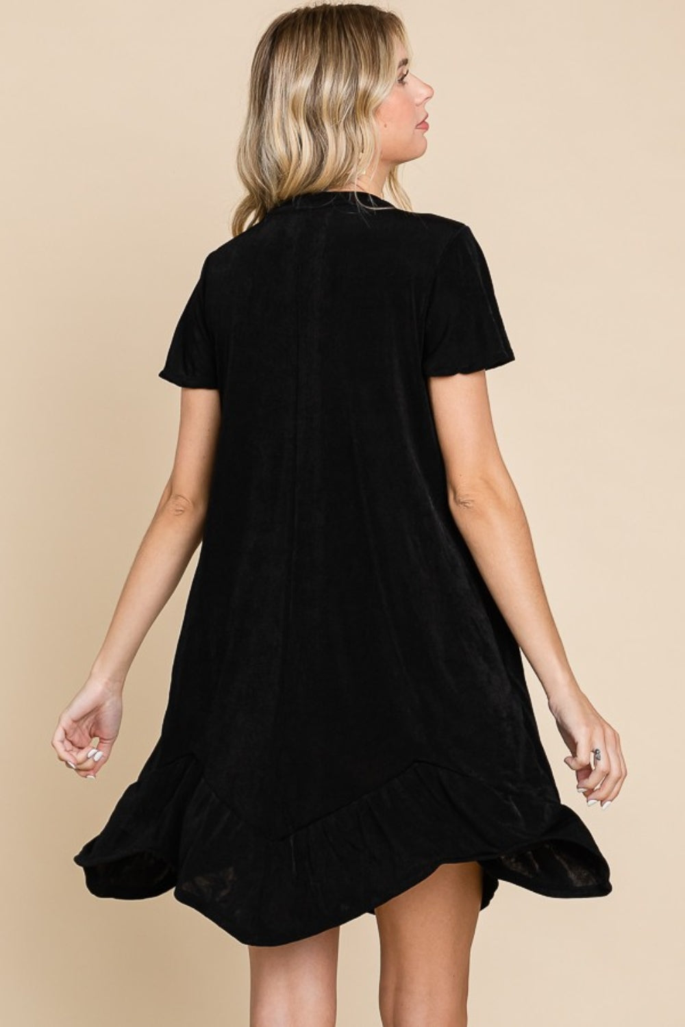 Culture Code Full Size Short Sleeve Ruffled Asymmetric Hem Dress