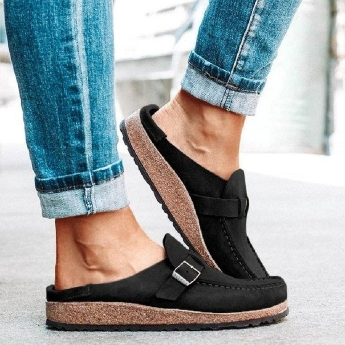 Round Toe Low Heel Buckle Loafers