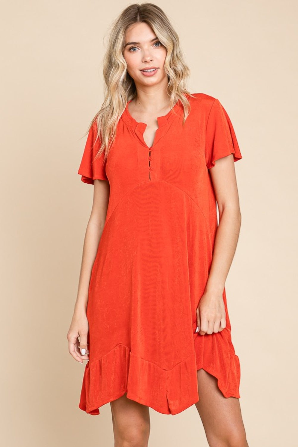 Culture Code Full Size Short Sleeve Ruffled Asymmetric Hem Dress