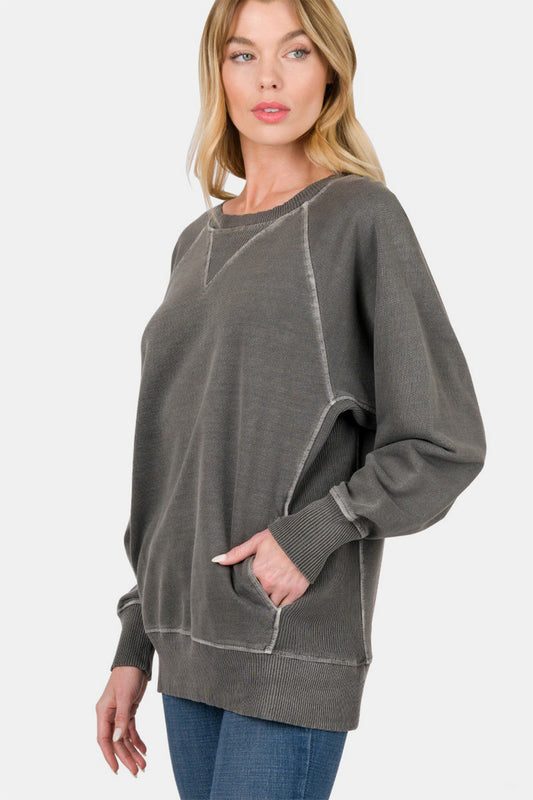 Zenana Round Neck Long Sleeve Sweatshirt