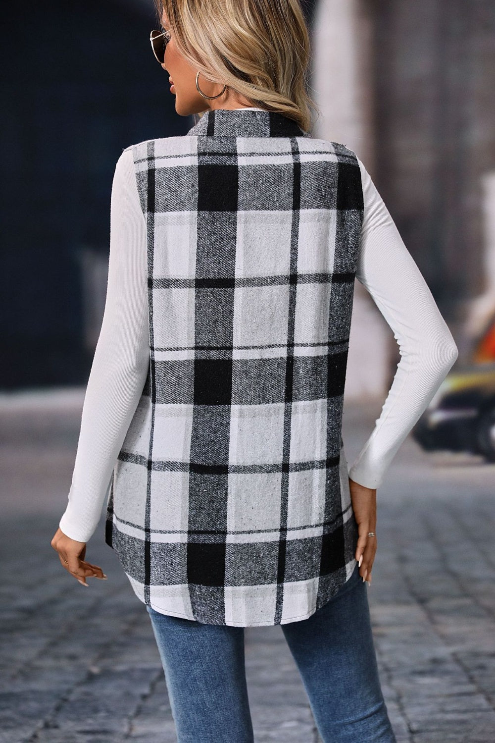 Plaid Button Up Vest Coat