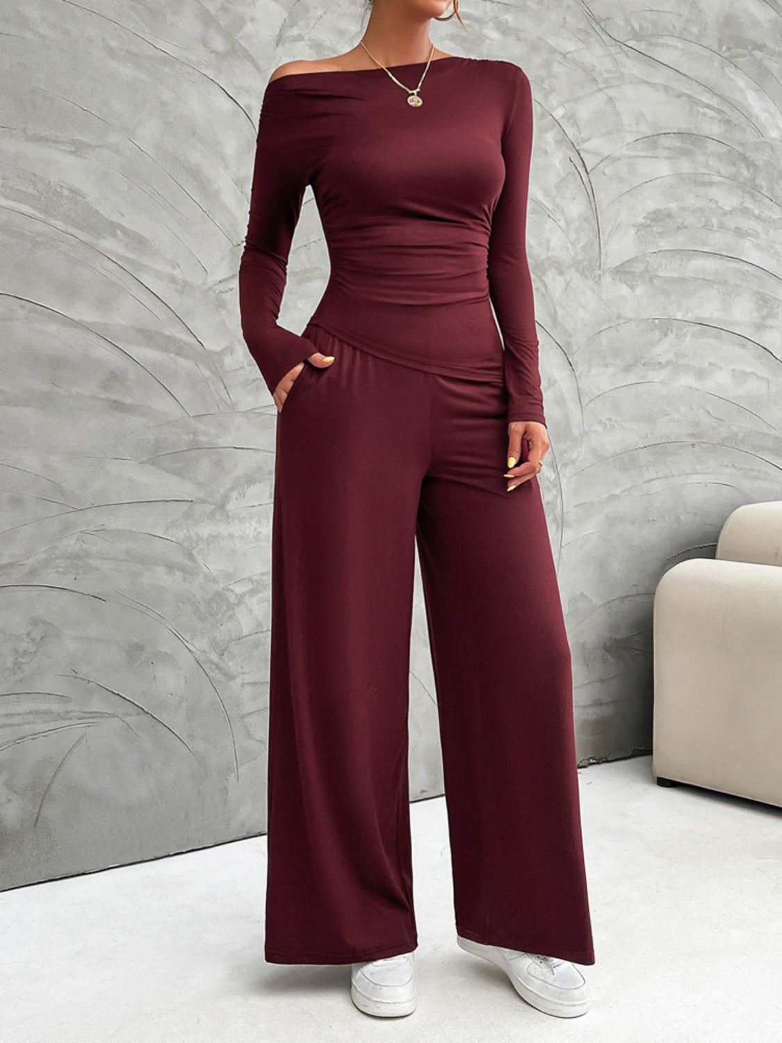 Long Sleeve Top and Wide Leg Pants Set